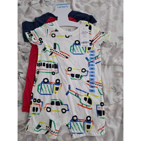 NWT Carter's Boys' 2 Piece Playwear Set Sz 9m Rompers Airplanes and Red - Picture 1 of 5